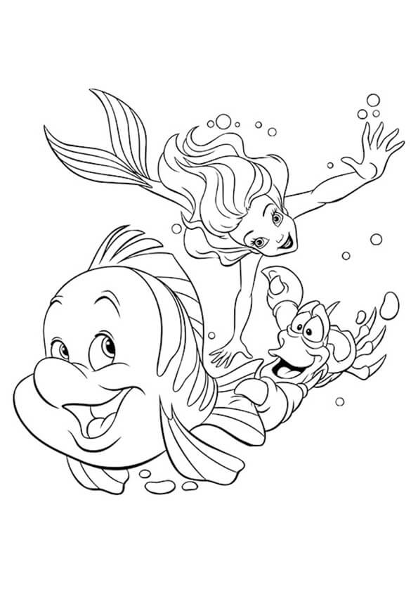 Tranh to màu Ariel và Flounder